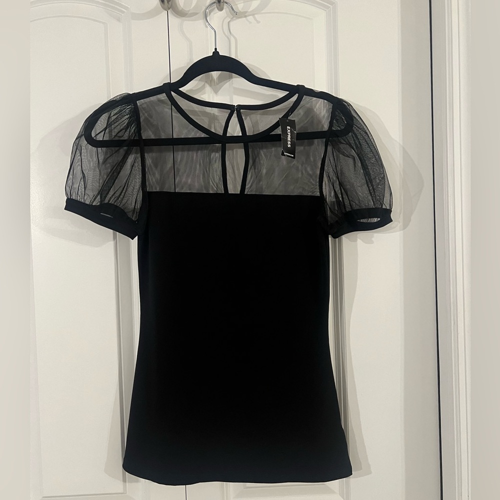 Express Chic Black Mesh Sleeve Top